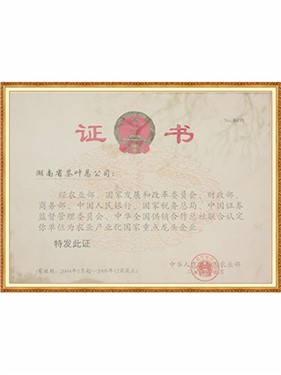 Certificate of honor